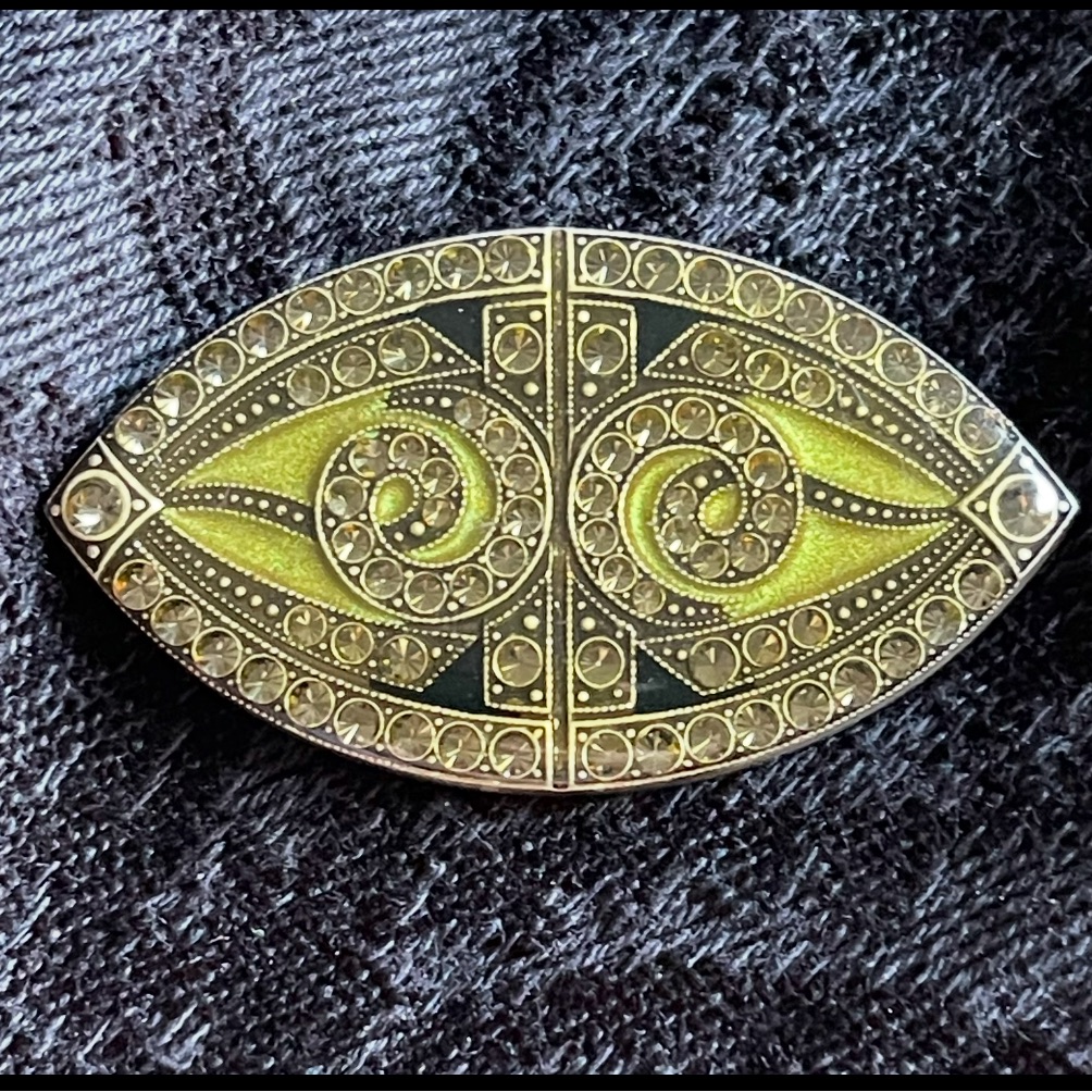 Catherine Popesco Vintage Collectible Art Deco Pin Brooch Green Black Silver